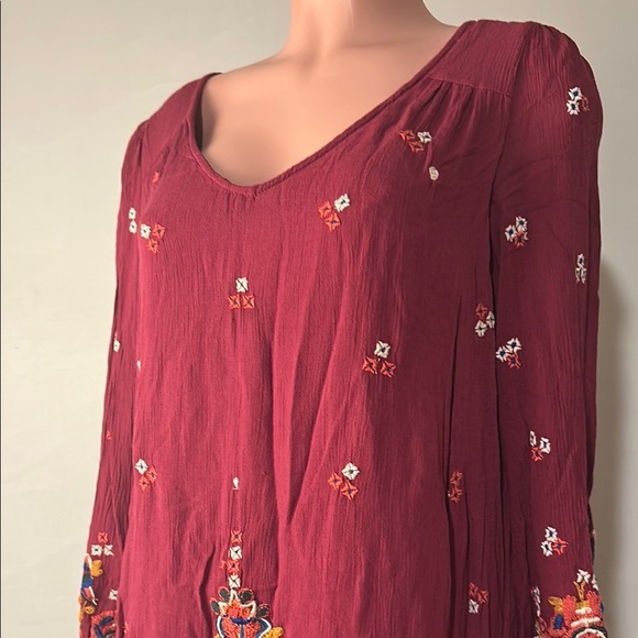 Free People Tunic Dress Boho Embroidered Lined Burgundy Oversized Pockets Sz M - Picture 5 of 15